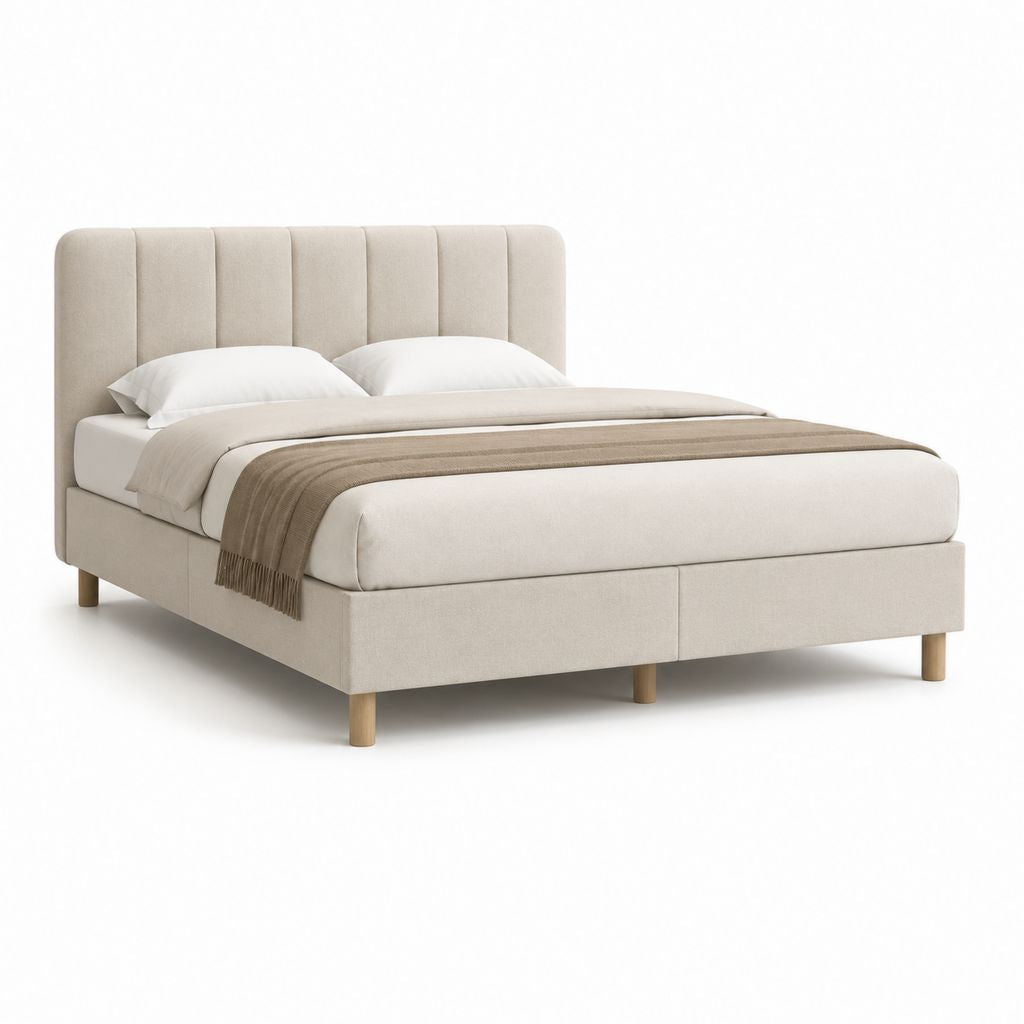 Polsterbett Doppelbett Creme mit Polyesterbezug und Massivholzfüßen 160 x 200 cm