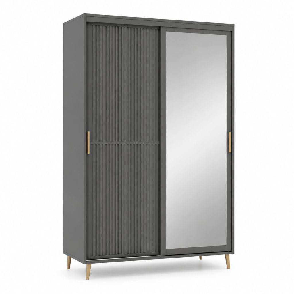 Kleiderschrank mit Schiebetüren Anthrazit MDF Spiegelglas rechteckig 120 x 60 x 200 cm