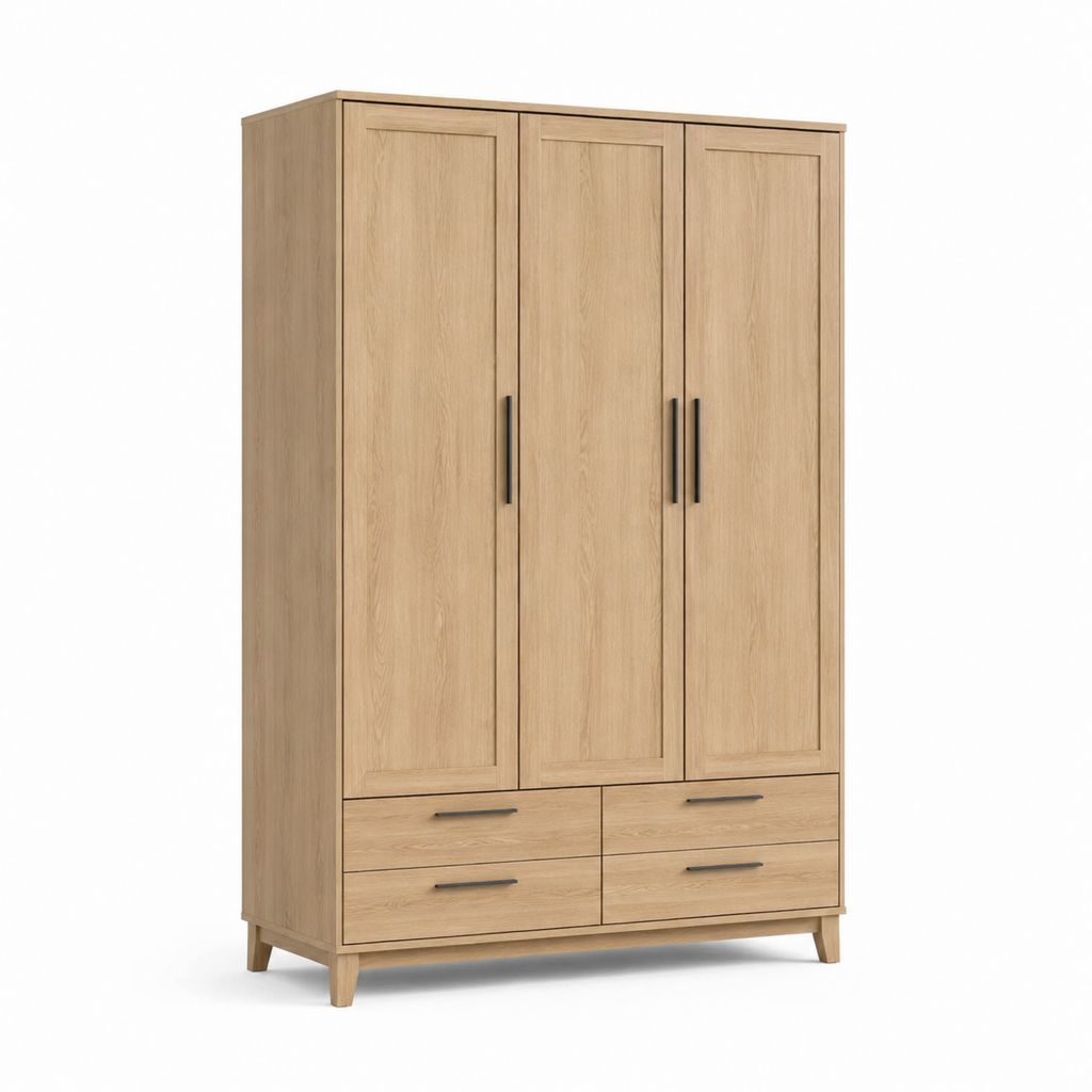 Kleiderschrank 3 Türen 4 Schubladen Eiche Dekor Spanplatte rechteckig 150 x 200 x 60 cm