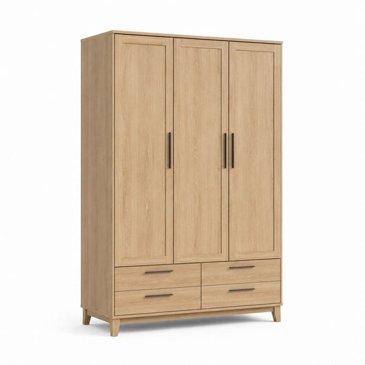 Kleiderschrank 3 Türen 4 Schubladen Eiche Dekor Spanplatte rechteckig 150 x 200 x 60 cm