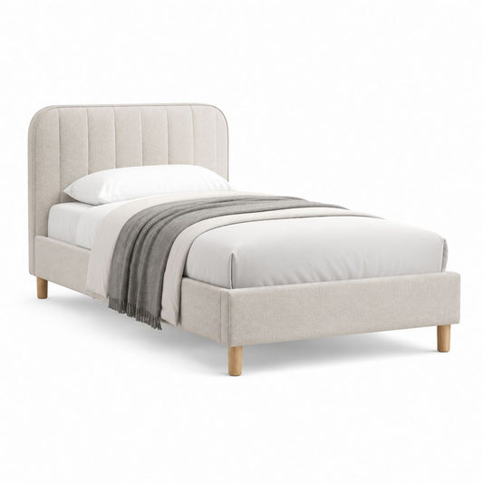 Polsterbett Einzelbett Beige Polyester Rechteckig mit Holzfüßen 90 x 200 cm