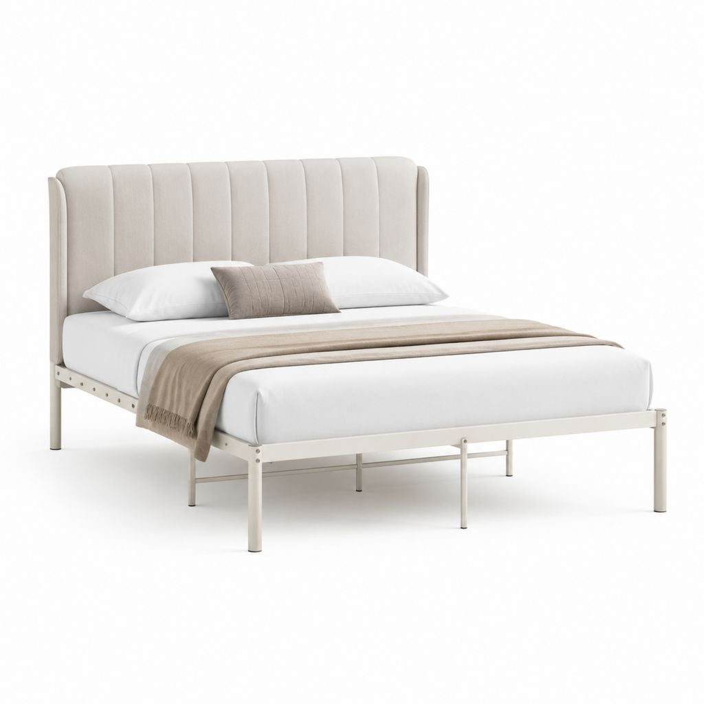 Polsterbett Doppelbett Beige Polyester-Samt Rechteckig 160 x 200 cm