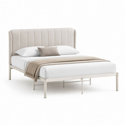 Polsterbett Doppelbett Beige Polyester-Samt Rechteckig 160 x 200 cm