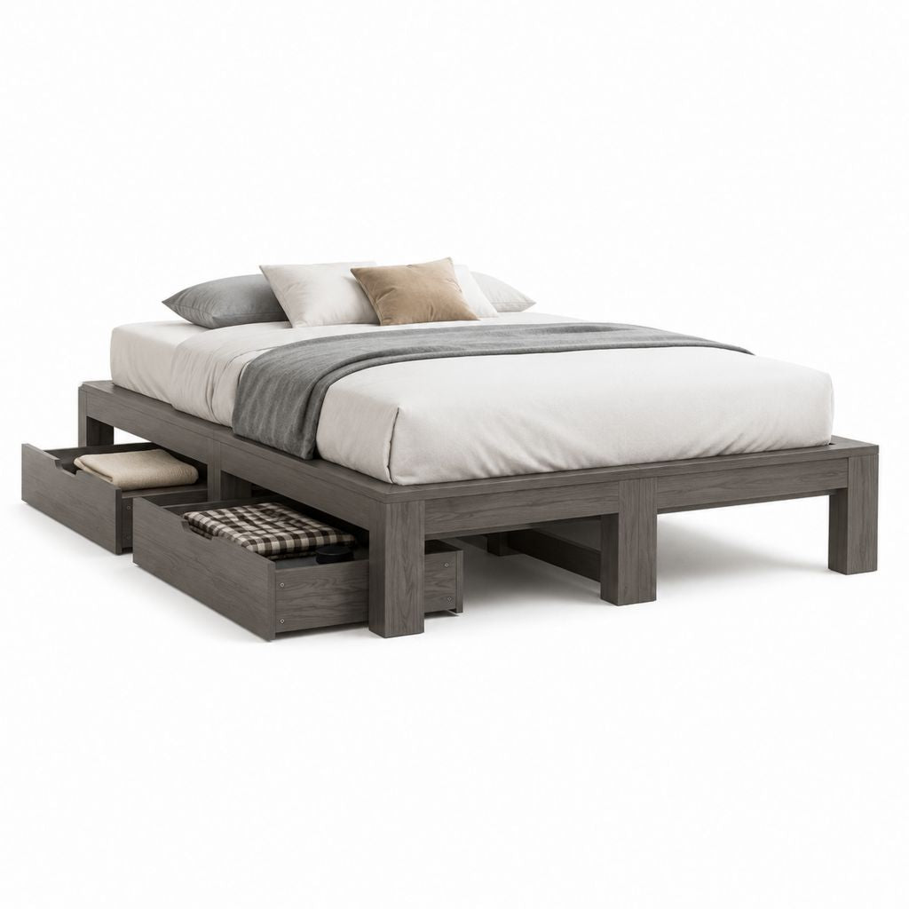 Doppelbett mit 2 Schubladen Grau MDF Holzdekor 160 x 200 cm
