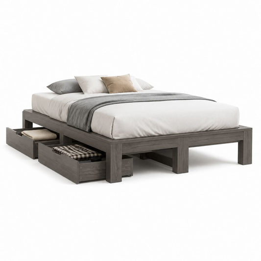 Doppelbett mit 2 Schubladen Grau MDF Holzdekor 160 x 200 cm
