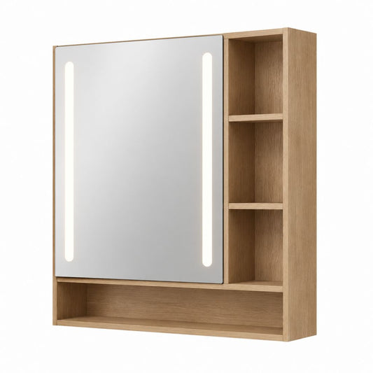 LED Spiegelschrank Eiche hell aus MDF und Glas rechteckig 60 x 70 x 15 cm