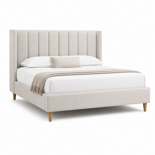 Polsterbett Doppelbett Beige mit Polyesterbezug und Holzfüßen 160 x 200 cm