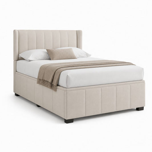 Polsterbett Beige Polyestergewebe Rechteckig mit gepolstertem Kopfteil 160 x 200 cm