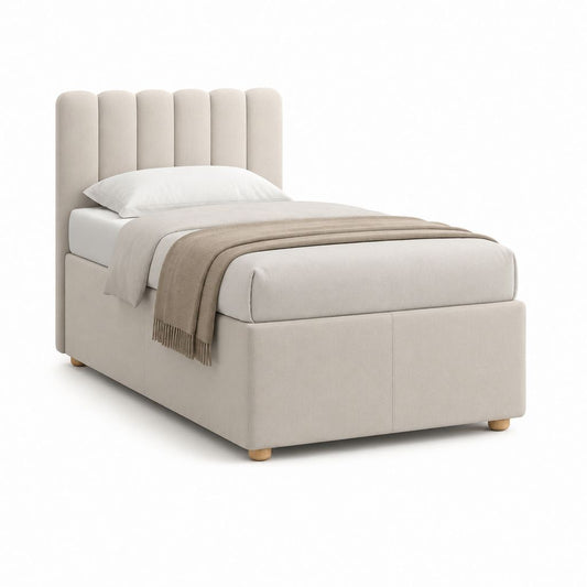 Polsterbett Beige mit Polyesterbezug und gepolstertem Kopfteil 90 x 200 cm