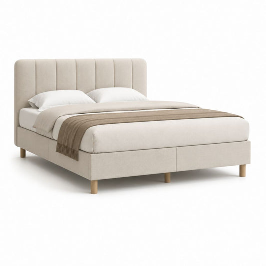 Polsterbett Doppelbett Creme mit Polyesterbezug und Massivholzfüßen 160 x 200 cm