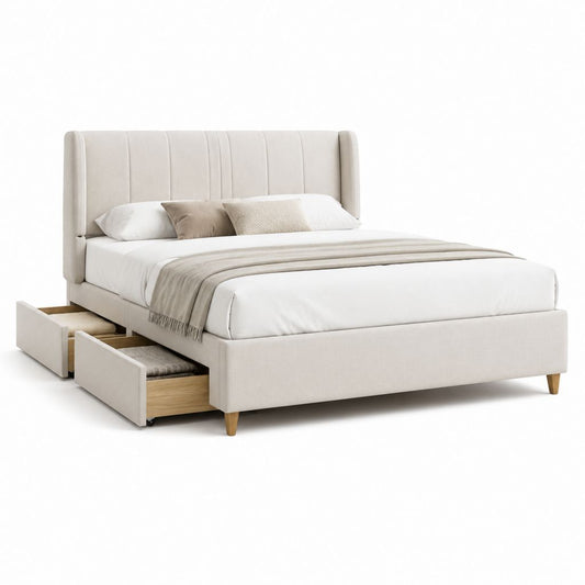 Polsterbett mit 2 Schubladen Beige Polyester Rechteckig 160 x 200 cm