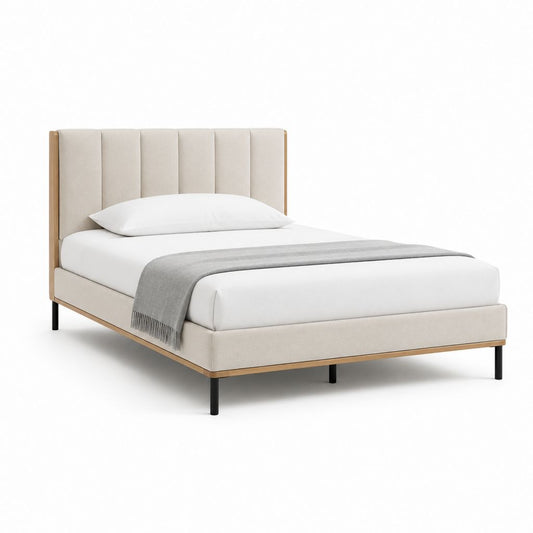 Polsterbett Doppelbett Beige mit Polyesterbezug rechteckig 160 x 200 cm