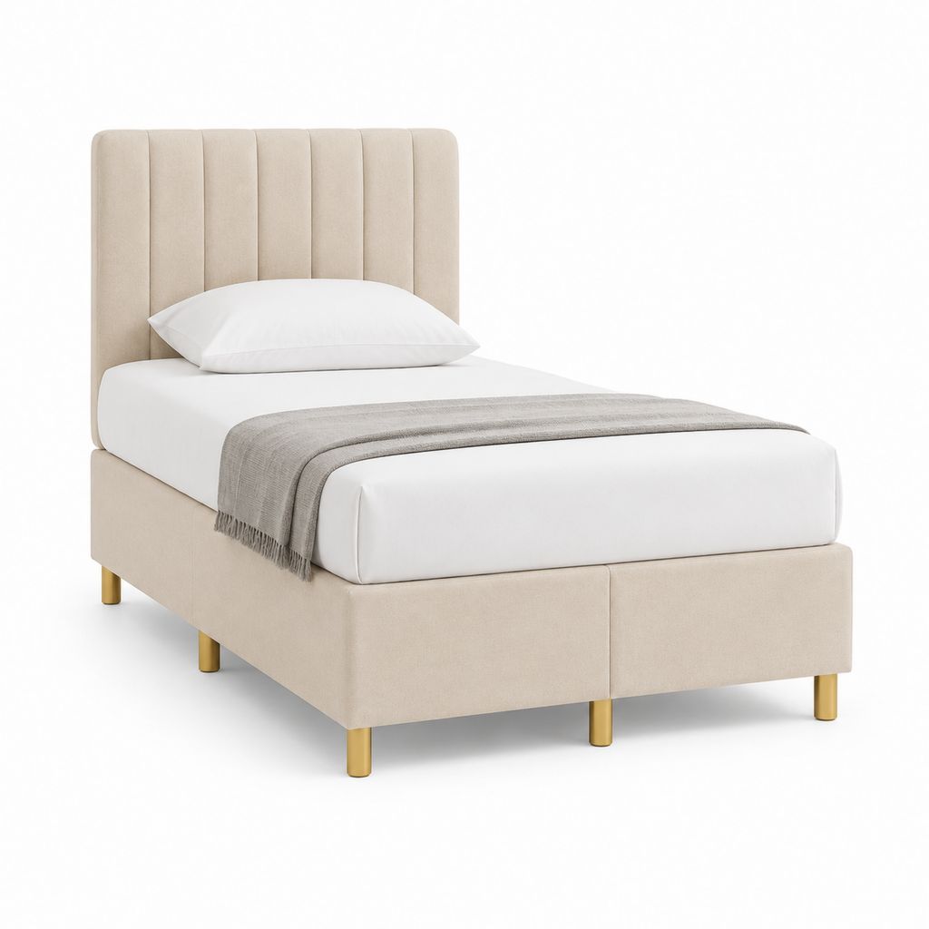 Polsterbett Einzelbett Beige Samt Polyester Rechteckig 90 x 200 cm