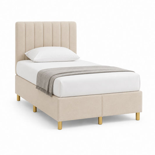 Polsterbett Einzelbett Beige Samt Polyester Rechteckig 90 x 200 cm
