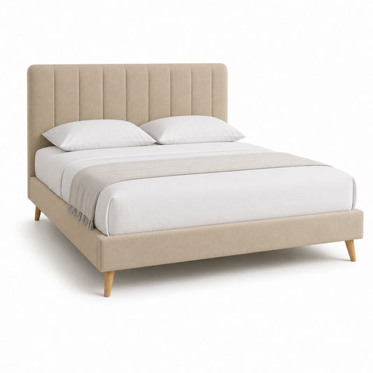 Polsterbett Doppelbett Beige Polyester mit gepolstertem Kopfteil 160 x 200 cm