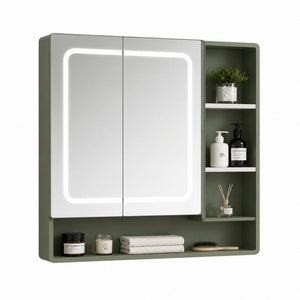 LED Spiegelschrank Grün aus pulverbeschichtetem Stahl und Spiegelglas rechteckig 80 x 15 x 70 cm