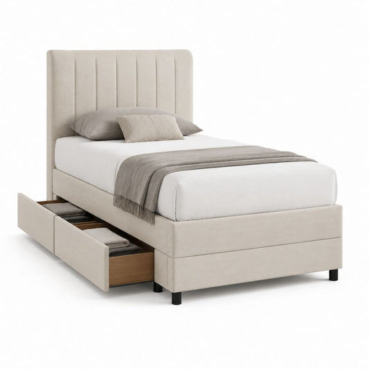 Polsterbett mit Seitenschublade Beige Polyester Rechteckig 90 x 200 cm